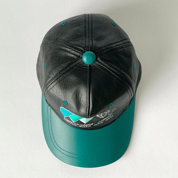 Vintage Leather Black Green Baseball Hat Cap Ventures West Diamond Streetwear - Picture 5 of 10